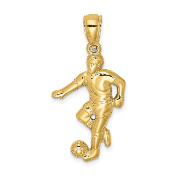 14k Yellow Gold Boy Soccer Player Running With Ball Pendant