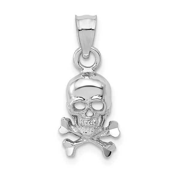 14k White Gold Skull and Cross Bones Pendant