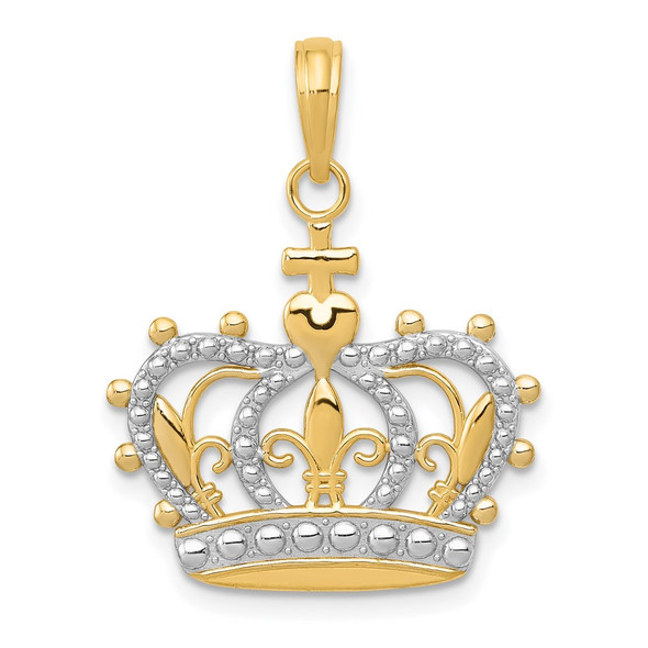 Mens 14k Yellow Gold & Rhodium Crown Pendant M2855