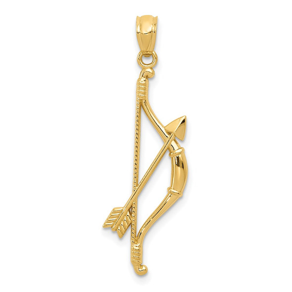 14k Yellow Gold Polished and Textured Bow and Arrow Pendant