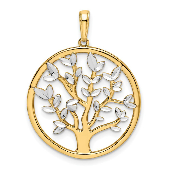 14k Yellow Gold and White Rhodium Diamond-cut Heart Tree of Life