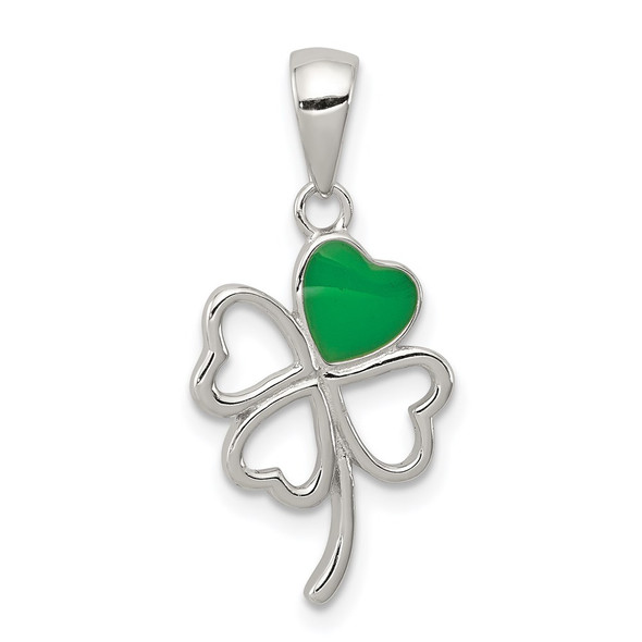 Sterling Silver Green Enameled Four Leaf Clover Pendant