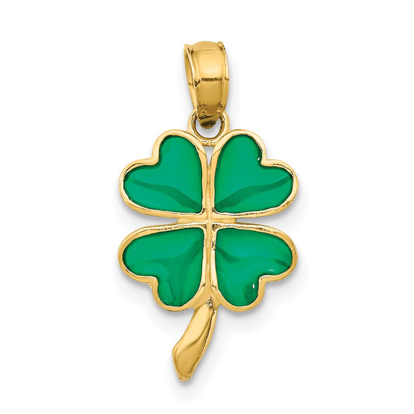 14k Yellow Gold 4-Leaf Clover Enameled Pendant K4097