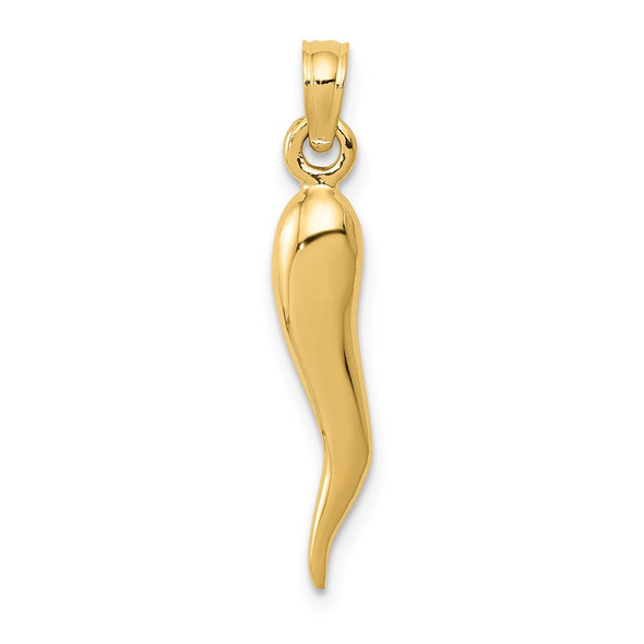 14k Yellow Gold Medium 3D Italian Horn Pendant