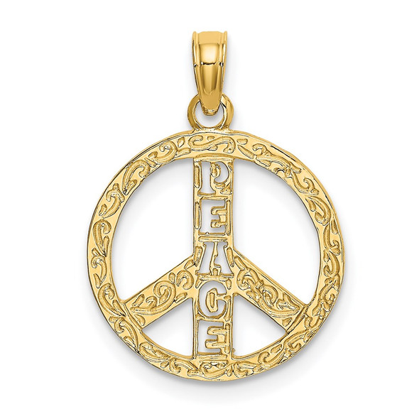 14k Yellow Gold Flat and Textured Peace Sign Pendant