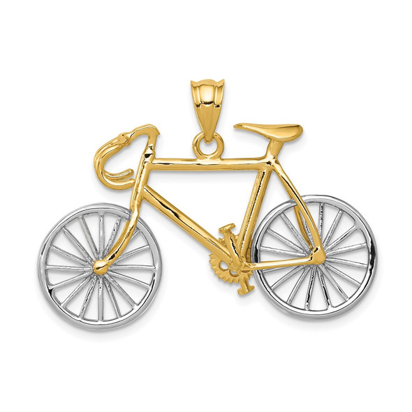 14k Yellow and White Gold Large Two-Tone 3-D Bicycle Pendant