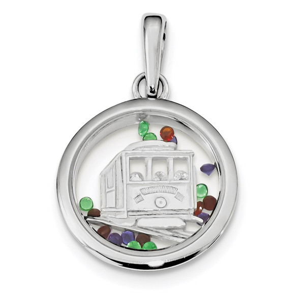 Sterling Silver Rhodium-plated Cable Car & Floating Glass Beads Pendant