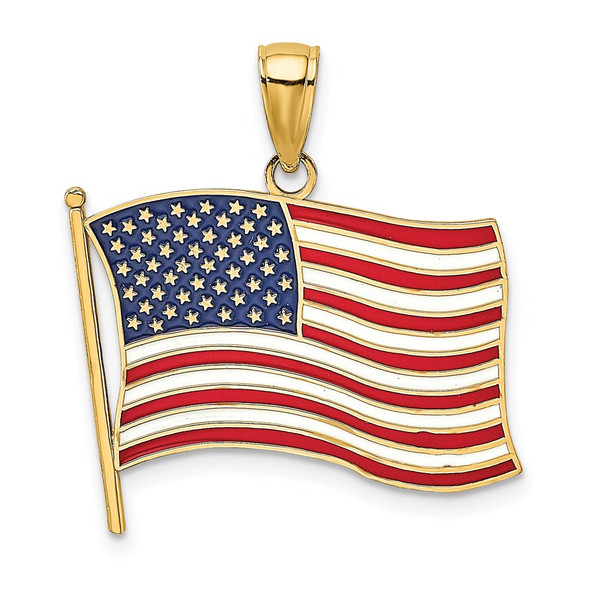 14k Yellow Gold w/Enamel American Flag Pendant
