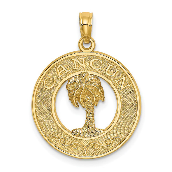 14k Yellow Gold Cancun On Round Frame w/Palm Tree Pendant