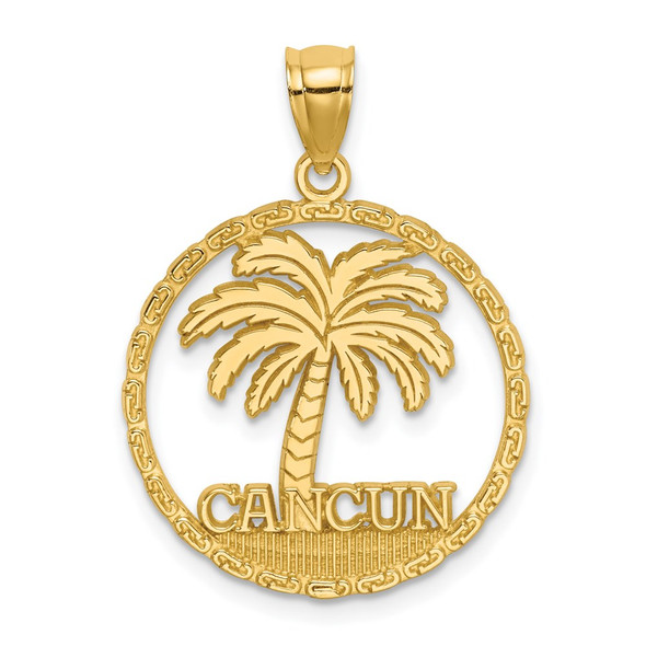 14k Yellow Gold CANCUN Under Palm Tree in Circle Pendant
