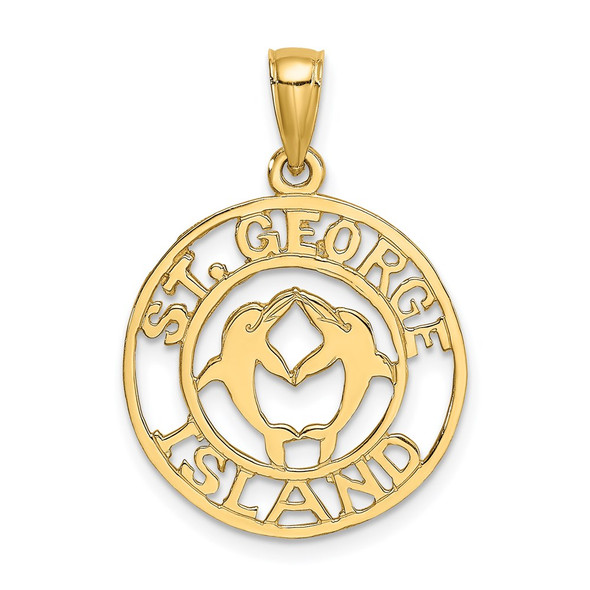 14k Yellow Gold St. George Island Disk w/Dolphins Pendant