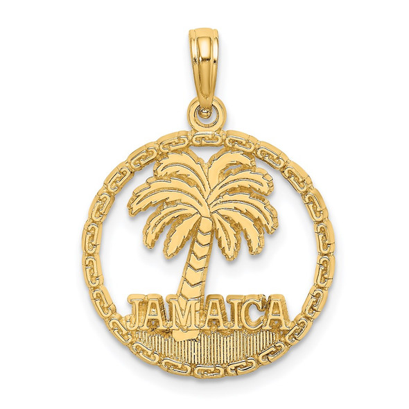 14k Yellow Gold JAMAICA Under Palm Tree in Circle Pendant