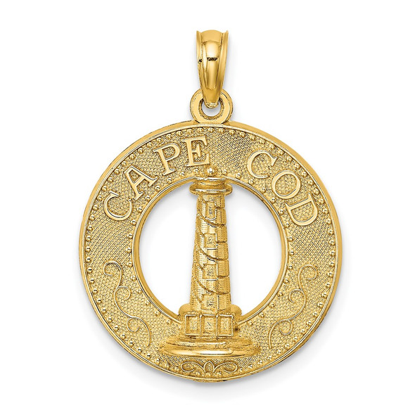 14k Yellow Gold Hilton Head Round Frame w/Lighthouse Pendant