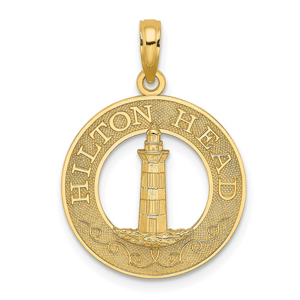 14k Yellow Gold Hilton Head Round Frame w/Lighthouse Pendant