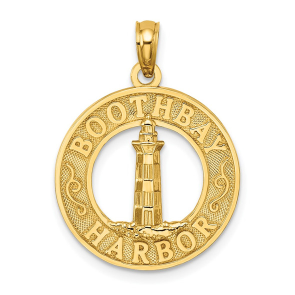 14k Yellow Gold Boothbay Harbor Round Frame w/Lighthouse Pendant