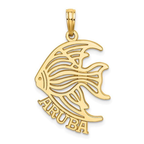 14k Yellow Gold Polished and Cut-Out Aruba Under Angelfish Pendant