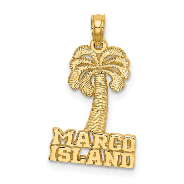 14k Yellow Gold Flat Marco Island Under Palm Tree Pendant