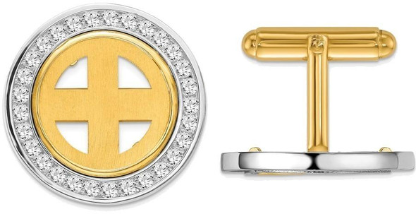 14k Two-tone Gold Channel Set AA Diamond 16.5mm Coin Bezel Cuff Links