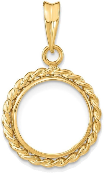 14k Yellow Gold 13mm Twisted Wire Prong Coin Bezel Pendant