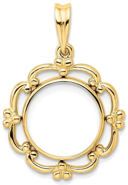 14k Yellow Gold Polished 13mm Filigree Prong Coin Bezel Pendant