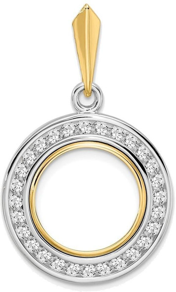 14k Two-tone Gold Channel Set VS Diamond 13mm Prong Coin Bezel Pendant