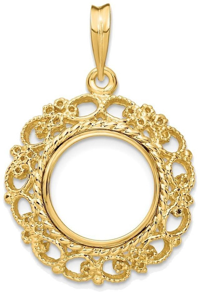 14k Yellow Gold Polished 13mm Victorian-style Prong Coin Bezel Pendant
