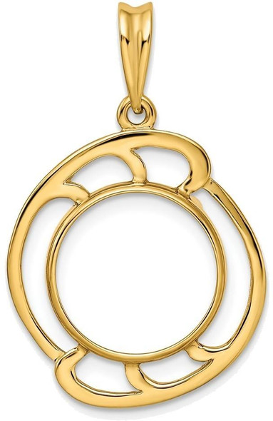 14k Yellow Gold Wave Design 13mm Prong Coin Bezel Pendant