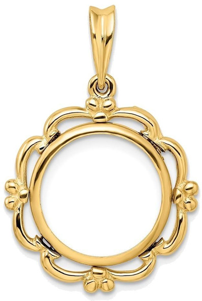 14k Yellow Gold Polished 14mm Filigree Prong Coin Bezel Pendant