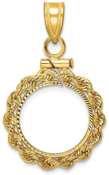 14k Yellow Gold Rope Diamond-cut Screw Top 14mm Coin Bezel Pendant