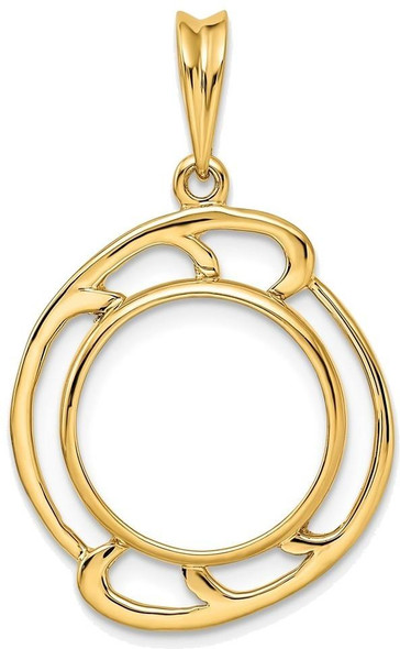 14k Yellow Gold Wave Design 14mm Prong Coin Bezel Pendant