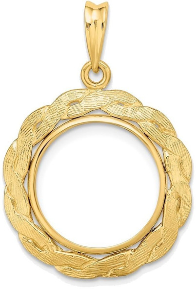 14k Yellow Gold 15.5mm Braided Prong Coin Bezel Pendant