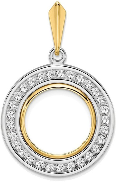 14k Two-tone Gold Channel Set AAA Diamond 15mm Prong Coin Bezel Pendant