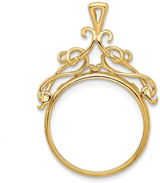 14k Yellow Gold 16.5mm Thin Filigree Top Prong Coin Bezel Pendant