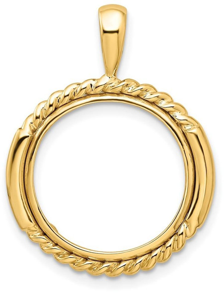 14k Yellow Gold 16.5mm Double Twisted w/ Polished Edge Prong Coin Bezel Pendant
