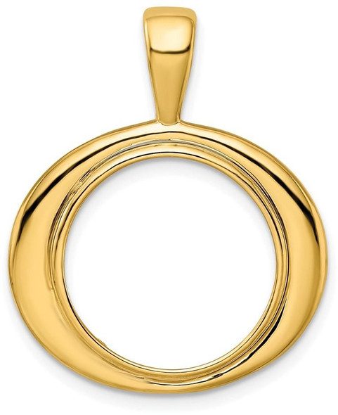 14k Yellow Gold Polished 16.5mm Wide Concentric Circle Prong Coin Bezel Pendant