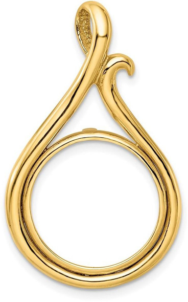 14k Yellow Gold 16.5mm Curled Teardrop Prong Coin Bezel Pendant
