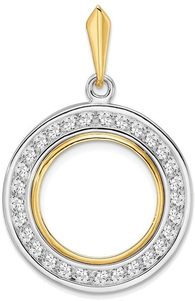 14k Two-tone Gold Channel Set AAA Diamond 16.5mm Prong Coin Bezel Pendant