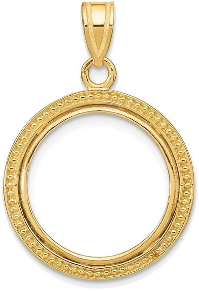 14k Yellow Gold 16.5mm Beaded Prong Coin Bezel Pendant