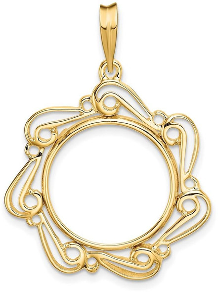 14k Yellow Gold Polished Curved Scroll 16.5mm Prong Coin Bezel Pendant