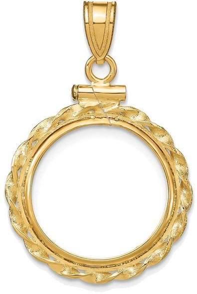 14k Yellow Gold Polished Wide Twisted Wire Screw top 16.5mm Coin Bezel Pendant
