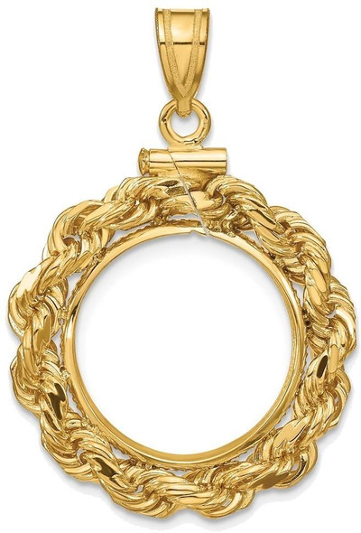 14k Yellow Gold 4mm Rope 16.5mm Screw Top Coin Bezel Pendant