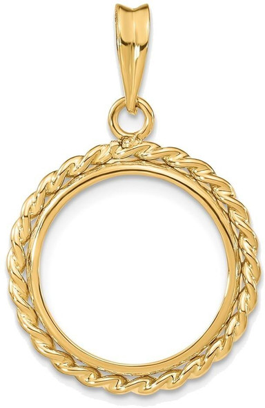 14k Yellow Gold 16mm Twisted Wire Prong Coin Bezel Pendant