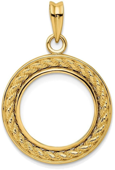 14k Yellow Gold 2mm Rope w/ Bright Edge 16mm Prong Coin Bezel Pendant