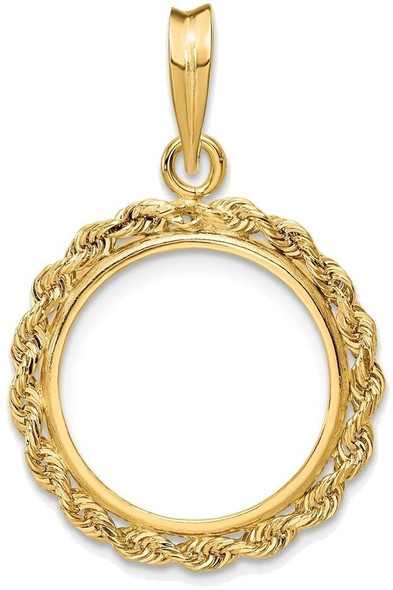 14k Yellow Gold 2mm Rope Edge 16mm Prong Coin Bezel Pendant