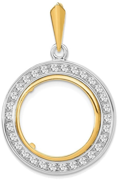 14k Two-tone Gold Channel Set VS Diamond 17.8mm Prong Coin Bezel Pendant