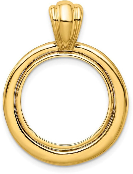 14k Yellow Gold Polished 17.8mm Concentric Circle Prong Coin Bezel Pendant