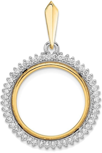 14k Two-tone Gold AA Diamond Circle 17.8mm Prong Coin Bezel Pendant 2006