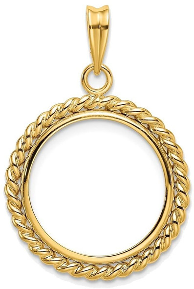 14k Yellow Gold 18mm Twisted Wire Prong Coin Bezel Pendant