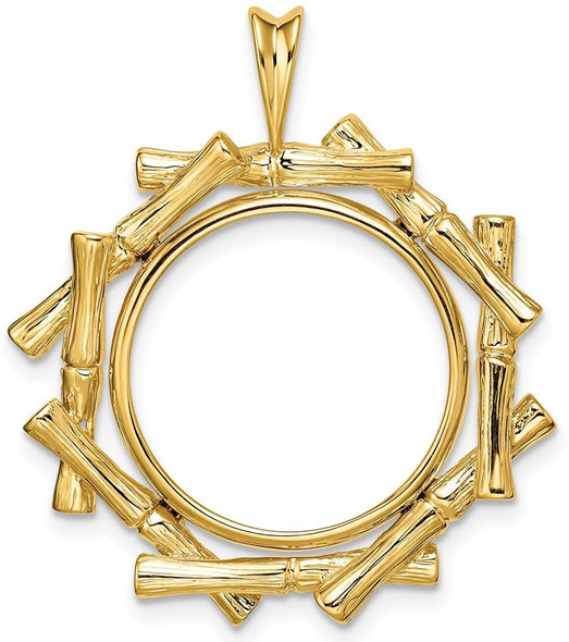 14k Yellow Gold 18mm Overlap Bamboo Prong Coin Bezel Pendant