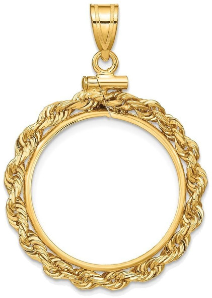 14k Yellow Gold 20.1mm 3mm Rope Screw Top Coin Bezel Pendant